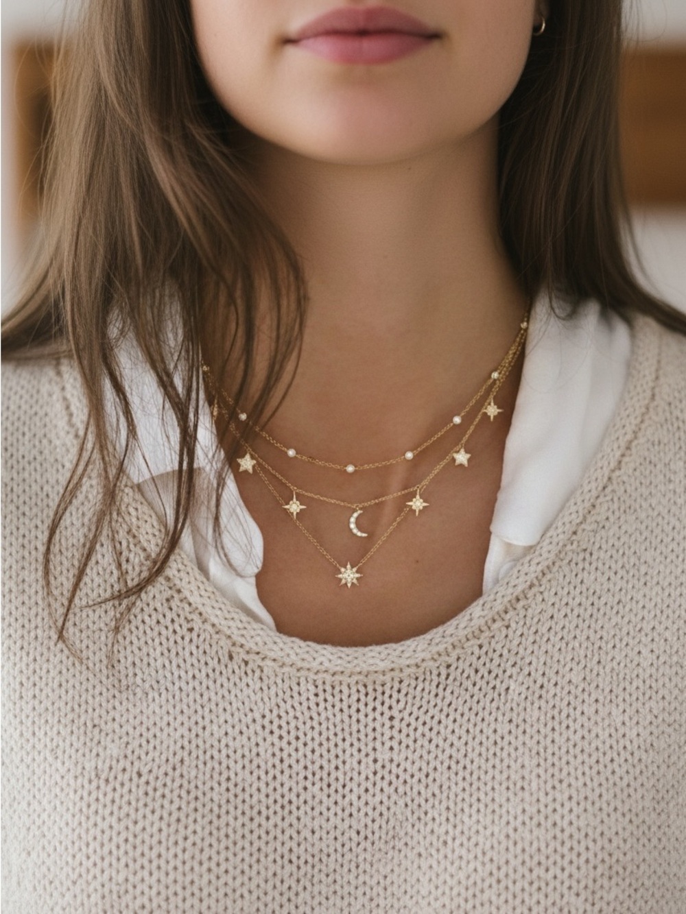 Boho “My Sun, Moon, & Stars” Cute Layered Necklace - Picture 3 of 3